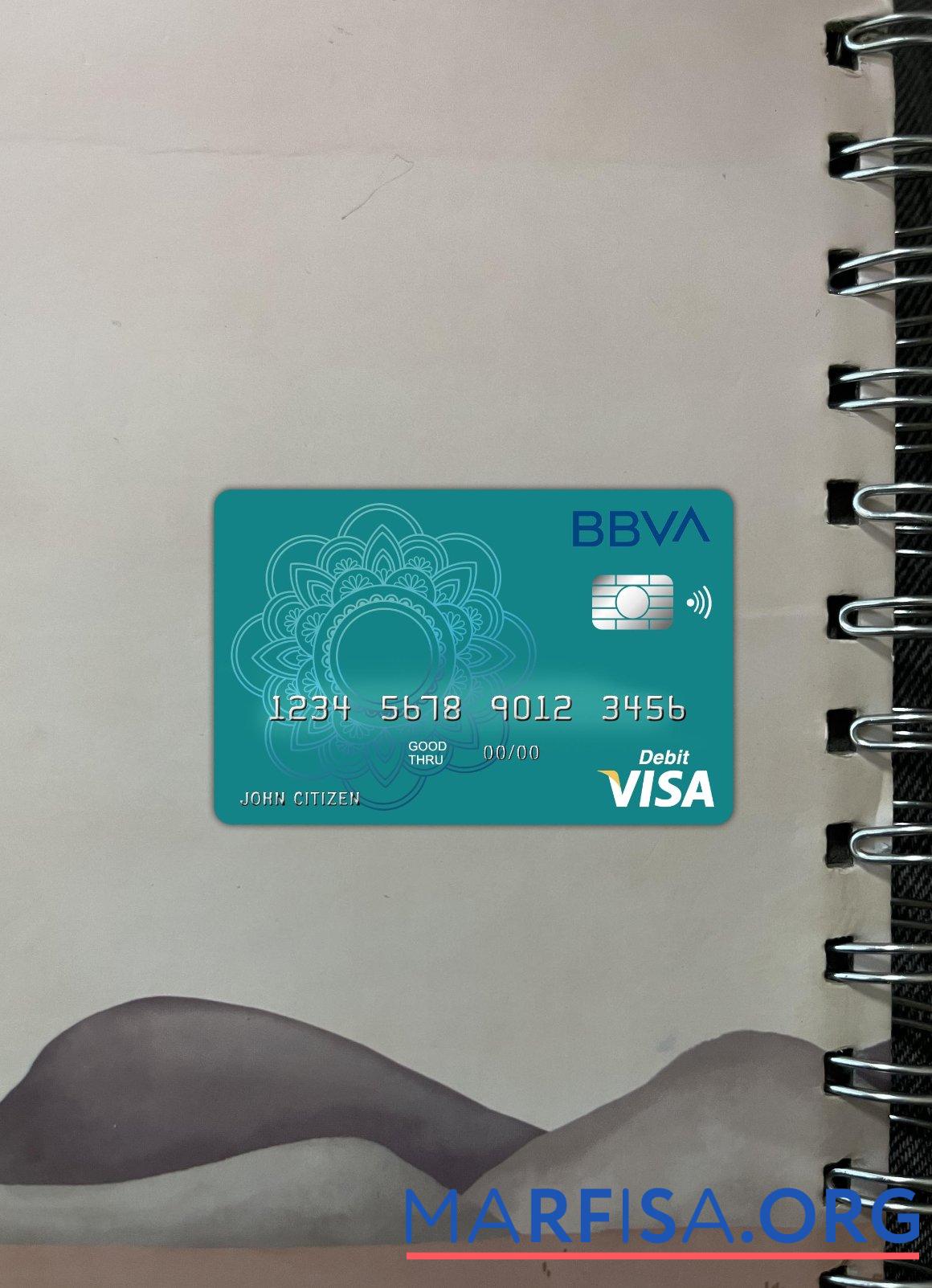 Realistic Argentina BBVA bank visa debit card photolook front sample